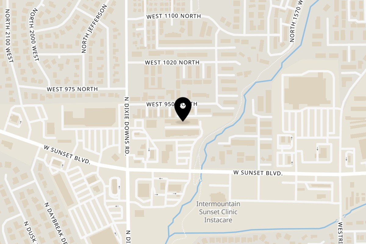 Map showing the location of DUB's Barbeque & Catering on 1812 W Sunset Blvd in St. George